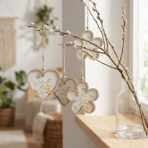 Product Decorative Pendant Wooden Flower Heart Motif Flowers 12cm 6 Pcs