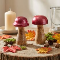 Product Wooden mushrooms decorative mushrooms wood red gloss Ø6cm H10cm 2pcs