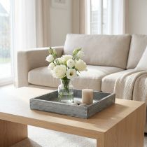 Product Tray wood square gray, white washed decorative tray 19×19cm 2pcs