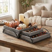 Product Versatile set of wooden trays in grey – Assorted sizes – Stylish storage and serving solution – Set of 3