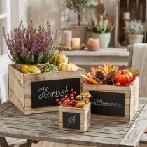 Product Rustic wooden boxes with chalkboard surfaces – natural & black, various sizes – versatile organizational solution – set of 3