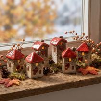 Product Ceramic house with red roof, window and heart – 6 cm – Idyllic decoration for home and garden – 6 pieces