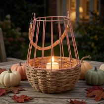 Product Lantern with handle and candle glass pink natural Ø18cm H22cm