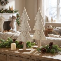 Product Christmas tree felt decoration with heart cream beige H35cm 2 pcs