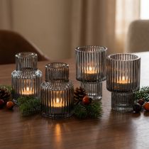 Product Glass candle holders in grey, tealight holders, 8cm high, 4 pieces