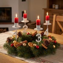 Product Advent candle holder with thorn and numbers white H11cm 4 pcs
