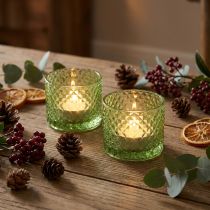 Product Decorative glass bowl, tealight holder, green, retro style, Ø10.5cm, 2 pieces