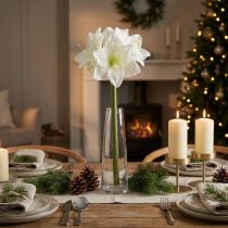 Product Artificial Amaryllis flower, white, with stem, Advent and Christmas, 50cm