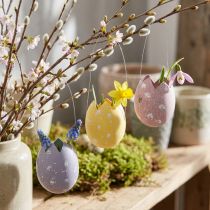 Product Easter egg to hang purple, pink, yellow egg plastic H6.5cm 6pcs