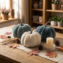 Product Pumpkin Decoration Autumn Beige Grey Flocked H11cm Ø12cm 3 pcs