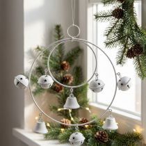 Product Ring with bells, Advent decoration, ring wreath, metal decoration for hanging White H22.5cm W21.5cm