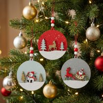 Product Christmas pendant round wooden decoration to hang up Ø8.5cm 6pcs