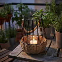 Product Lantern with handle and glass black natural Ø18cm H22cm