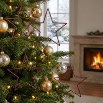 Product Large decorative stars for hanging, 24cm, berry glitter, Christmas decoration, set of 6