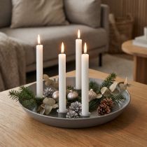Product Taper candle holder for 4 candles, candle bowl, grey metal, Ø30cm