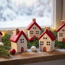 Product Christmas house wooden Christmas decoration white red 7cm 6 pieces