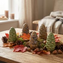 Product Decorative ceramic pine cones, assorted green, yellow, brown, 8.5cm, 6 pieces