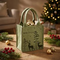 Product Felt bag Merry Christmas small with handles Green 15×10cm
