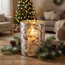 Product Glass lantern with branch design, gold interior, 12cm