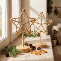 Product Star decoration metal wood stand natural fibre Ø15cm 2pcs