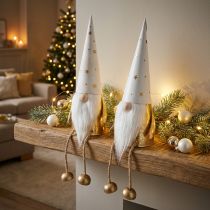 Product Gnome Christmas Decoration Figure White, Gold Ø6.5cm H22cm 2 pcs