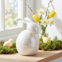 Product Ceramic bunny, easter figure, spring decoration, easter bunny white, mother-of-pearl H17cm