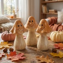 Product Decorative Mushrooms Ceramic Brown Autumn Decoration Figures Ø6cm H10.5cm 3 pcs