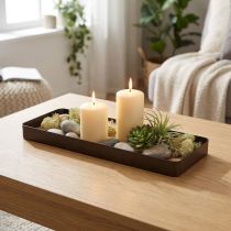 Product Decorative tray metal wood metal tray wooden base 34.5×11×3cm