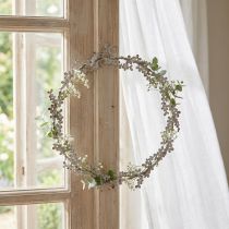 Product Window decoration, door wreath, shabby chic flower wreath, metal, white, Ø16.5cm