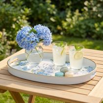 Product Decorative tray hydrangeas plastic tray white 39×27.5cm