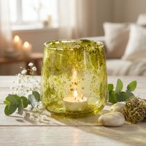 Product Lantern glass decoration vintage yellow-green Ø9cm H9.5cm