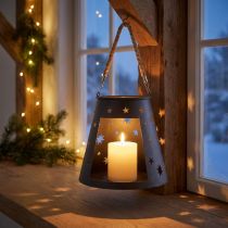 Product Metal lantern anthracite with stars – Ø16.5 cm, height 24 cm – Stylish decoration with carrying handle