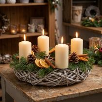 Product Wooden wreath, decorative wreath, natural white, Ø30cm, H9.5cm