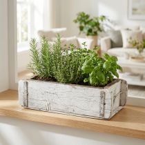 Product Brick shape, brick box, wooden box with metal fittings antique finish, white washed L32cm H9cm