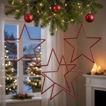 Product Large red Christmas decoration stars with glitter for hanging, 24cm, set of 6