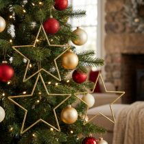 Product Gold glitter star decorations, 18cm, Christmas decorations, gold stars, 8 pieces