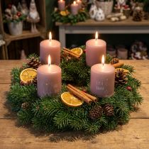 Product Pink Christmas candles, pillar candles, set of 4, winter decoration Ø5cm H6cm