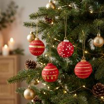 Product Red Hanging Papier-Mâché Christmas Balls 5.5cm Set of 4