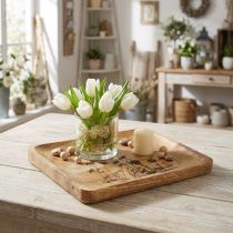 Product Decorative tray made of mango wood with floral pattern, tray 25×20cm