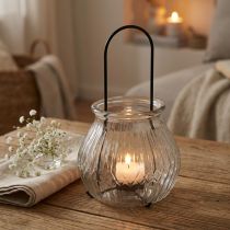 Product Lantern tealight holder glass metal clear black Ø14.5cm