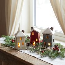 Product Ceramic house Advent decoration cream red grey 8.5/9.5cm 3 pieces