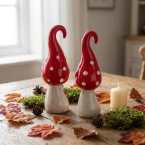 Product Toadstool ceramic decorative mushrooms red white Ø5cm H15.5cm 2pcs