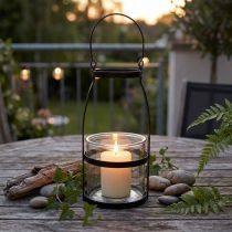 Product Lantern with tealight glass and handle Black metal H25cm