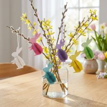 Product Honeycomb Easter bunnies standing for hanging colored 5×3×8cm 6pcs
