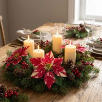 Product Artificial poinsettia in red cream L35cm 6pcs 2 bunch