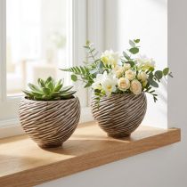 Product Decorative Bowl Flowerpot Ceramic Beige Brown Ø15cm 2pcs