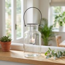 Product Bottle decoration lantern glass metal clear black Ø13cm