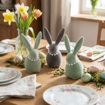 Product Easter bunny decoration with pearl necklace, bunny for living room and Easter table, 13cm, 3 pieces