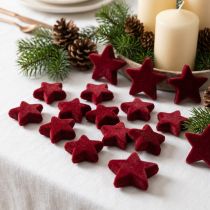 Product Christmas decorations, stars, Bordeaux flocked, table decoration, 4-5cm, 40 pieces