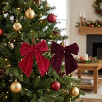 Product Red velvet corduroy fabric bow for hanging Christmas decorations, 24cm, 2 pieces